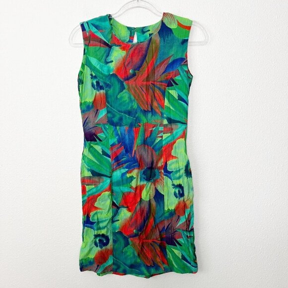 Jams World Hawaii Womens Small Lagoon Floral Sleeveless Tank Rayon Dress - Picture 1 of 9